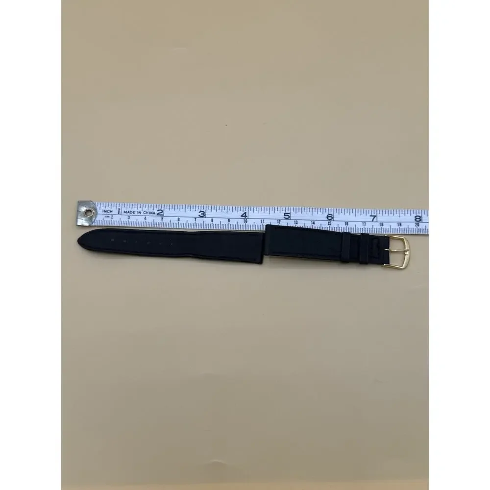 19mm KREISLER Genuine Calfskin Black NOS Vintage Watch Band & Gold-Tone Buckle